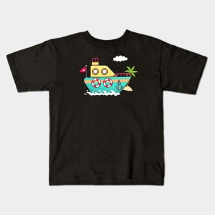 Boat Cartoon Illustration Kids T-Shirt